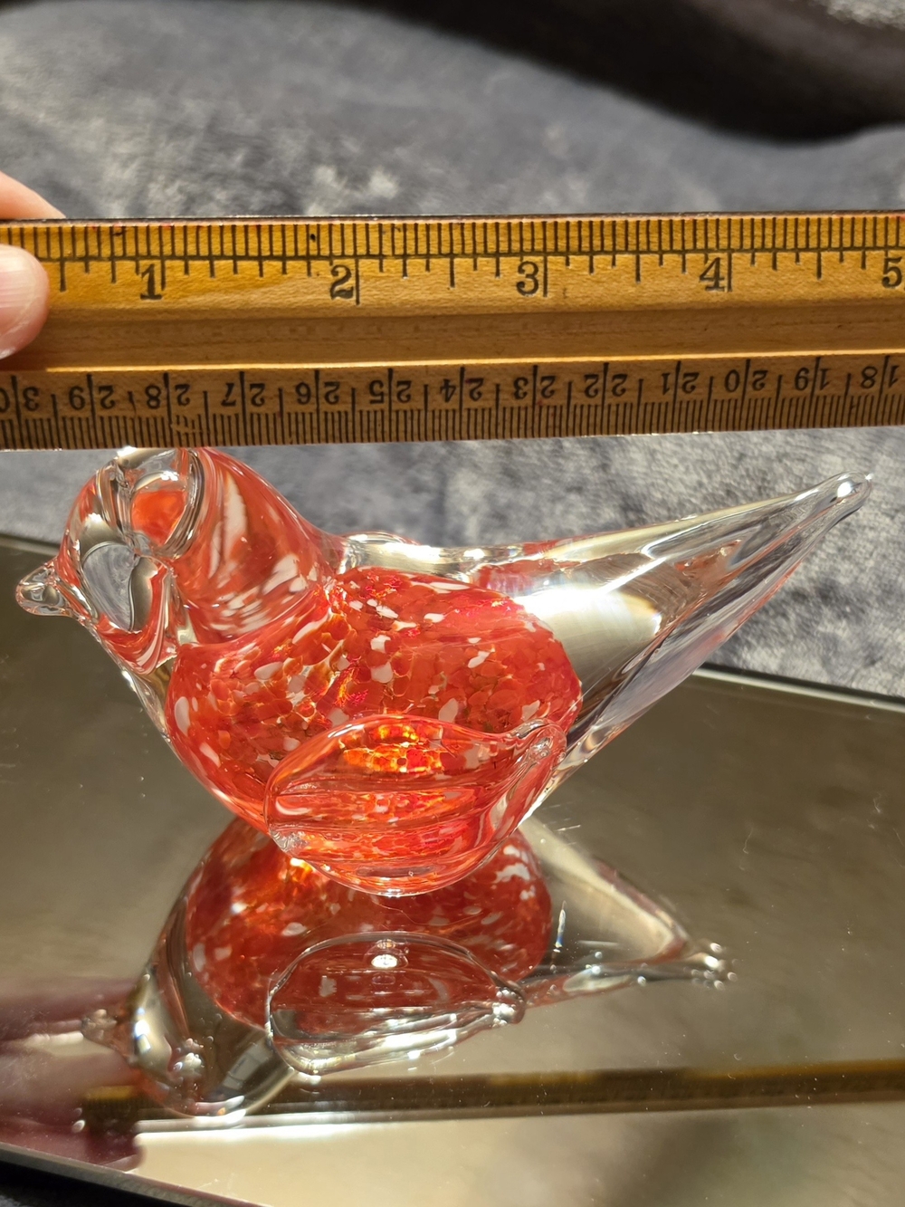 Vintage Redand White Speckled Glass Bird Paperweight Figurine